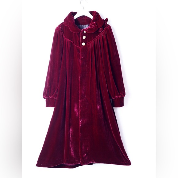 **NWOT **Vintage Silk Velvet Housecoat Handmade Flower Detail Doll Collar - Picture 1 of 17